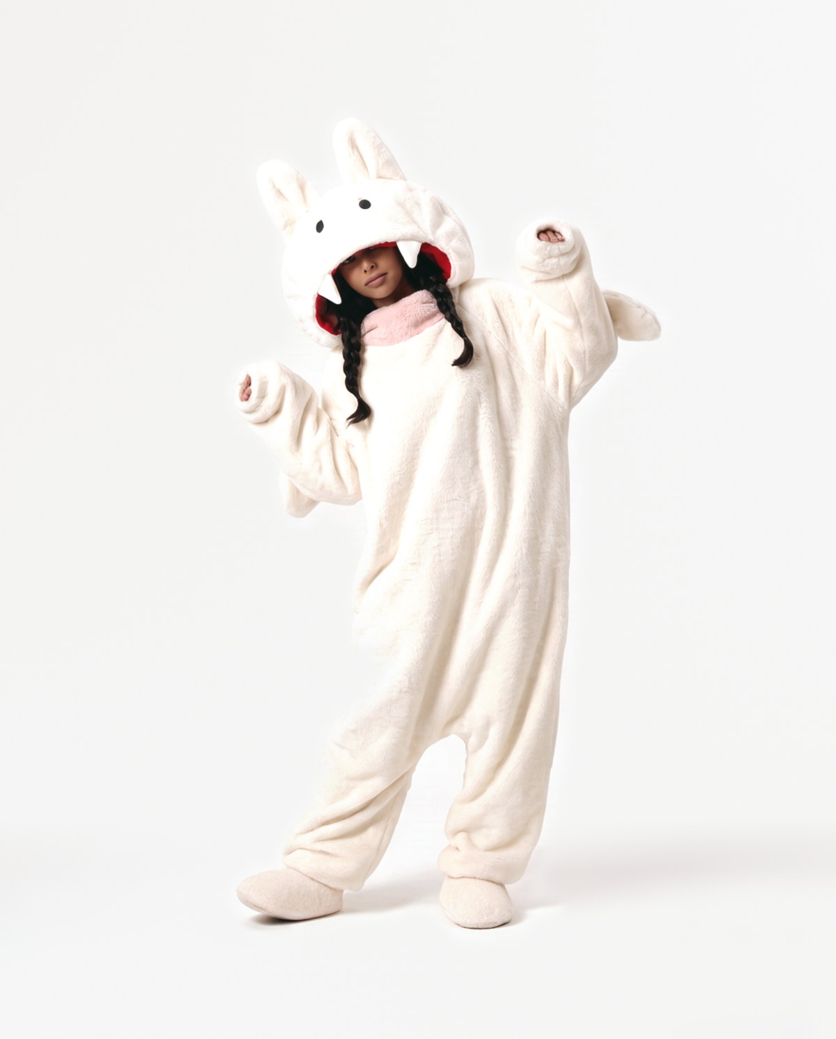 Cream Fang Monster Onesie, one arm up