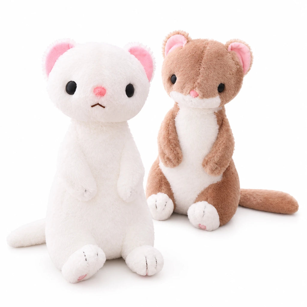 Ferret Plush in Standing Pose with Pink Details - Brown
