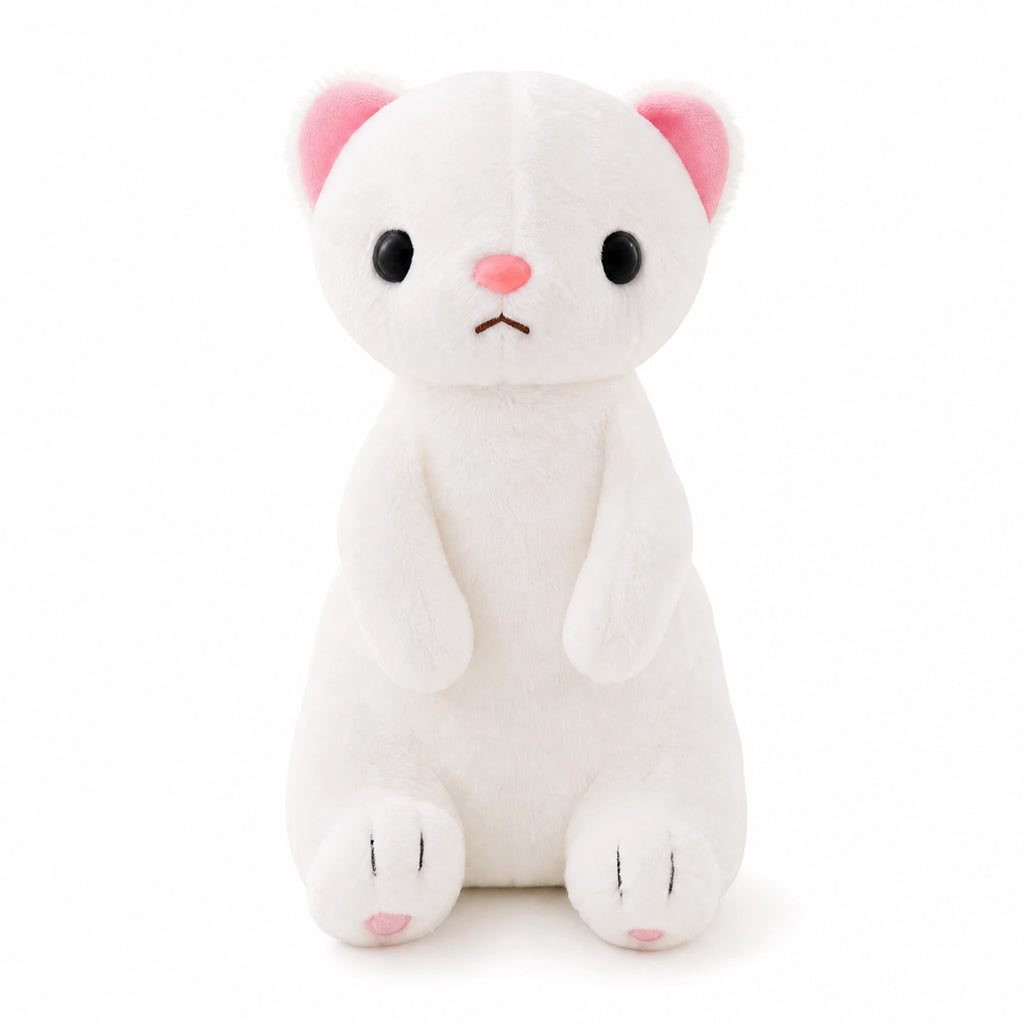 Ferret Plush in Standing Pose with Pink Details - Fond blanc