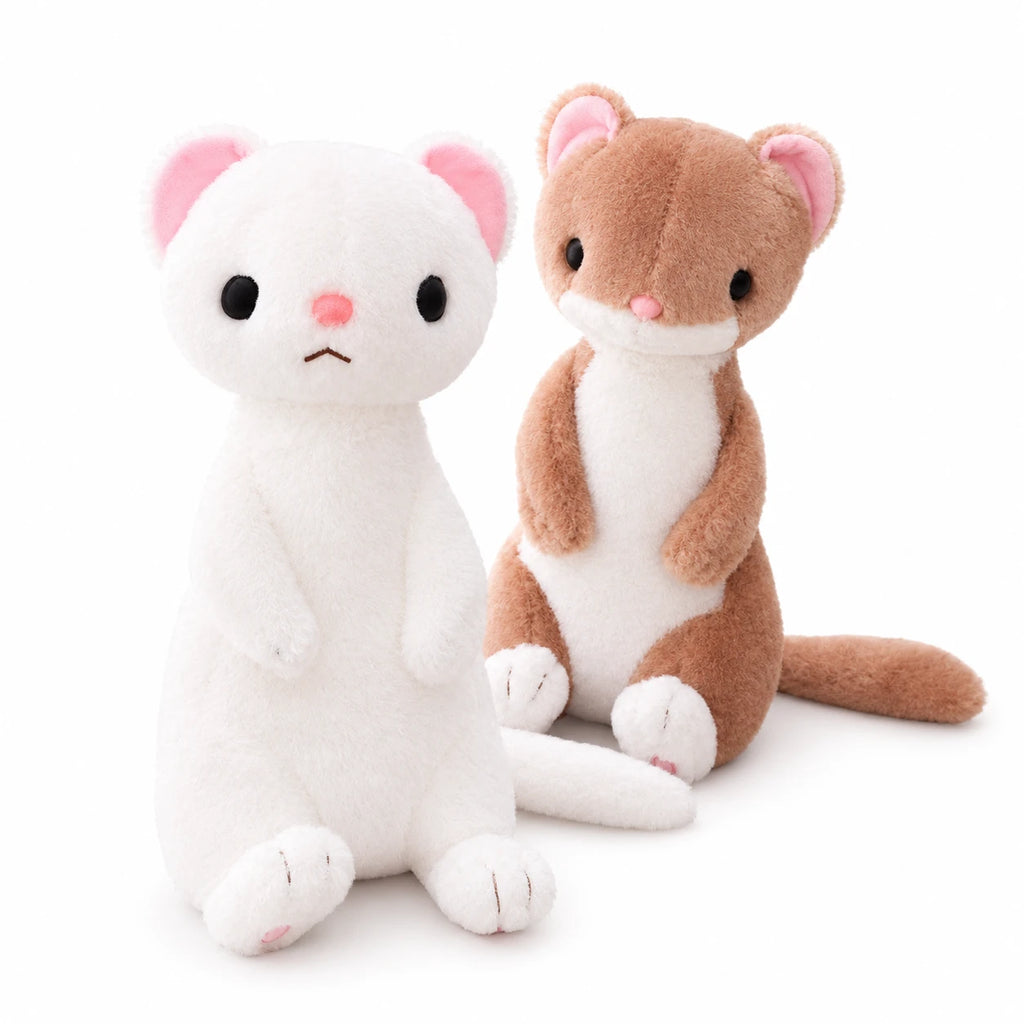 Ferret Plush in Standing Pose with Pink Details - White
