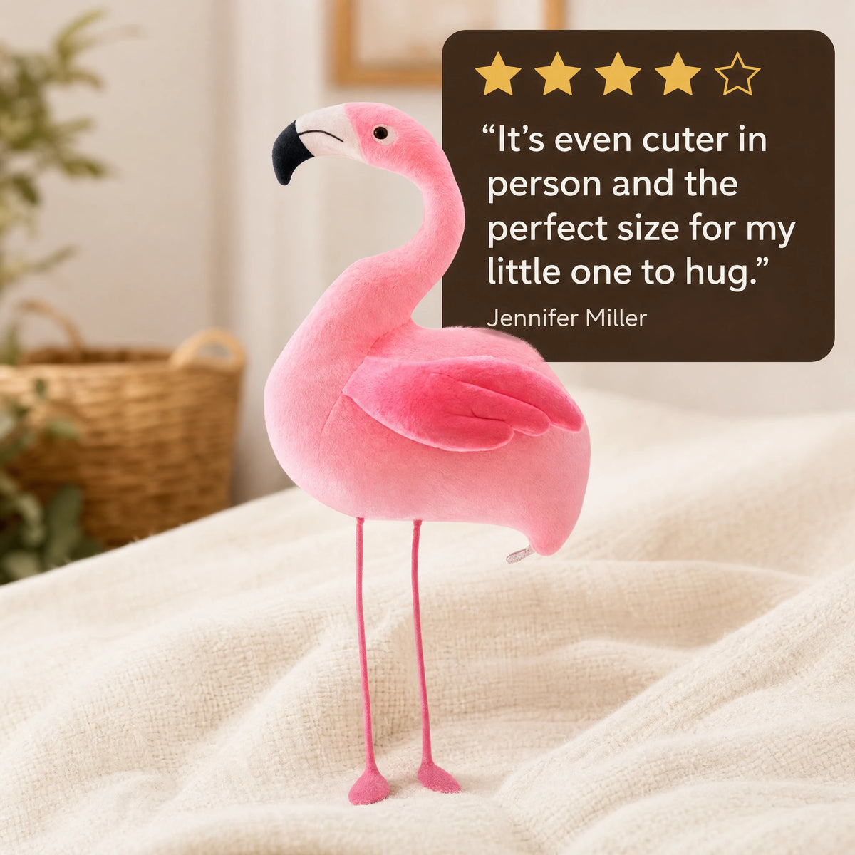 Flamingo Plush in Soft Pink Cotton - Standing Pose - Image témoignage