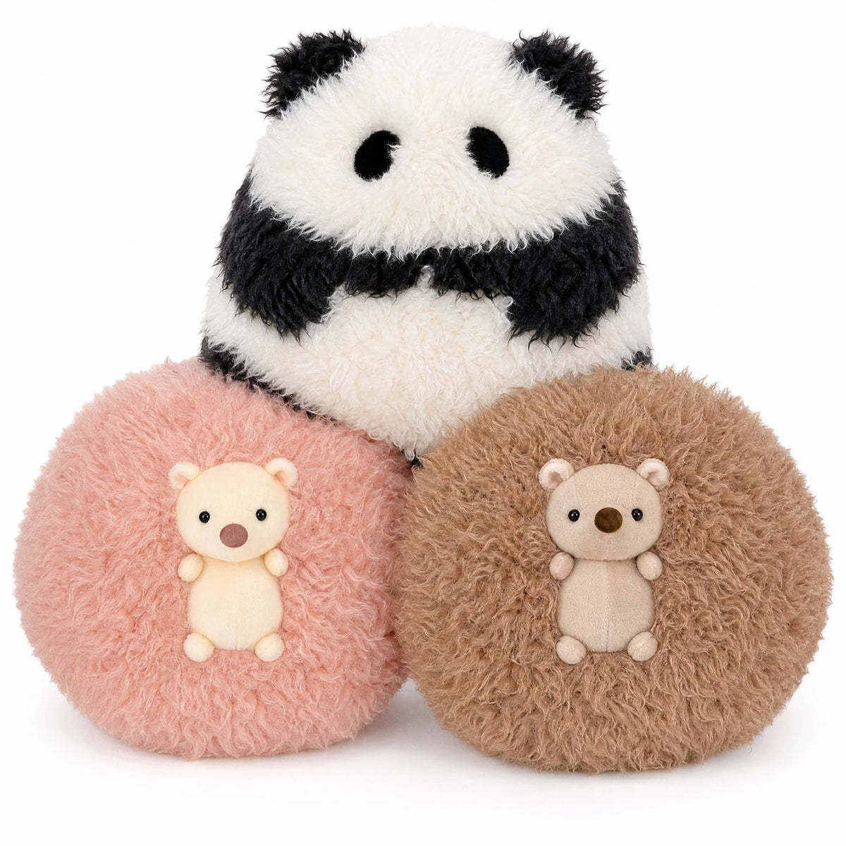 Fluffy Animal Pillow Plush – Panda or Hedgehog Design - Fond blanc