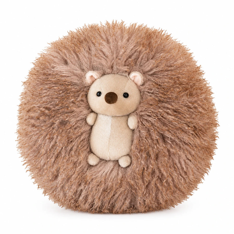 Fluffy Animal Pillow Plush – Panda or Hedgehog Design - Hedgehog (Brown)