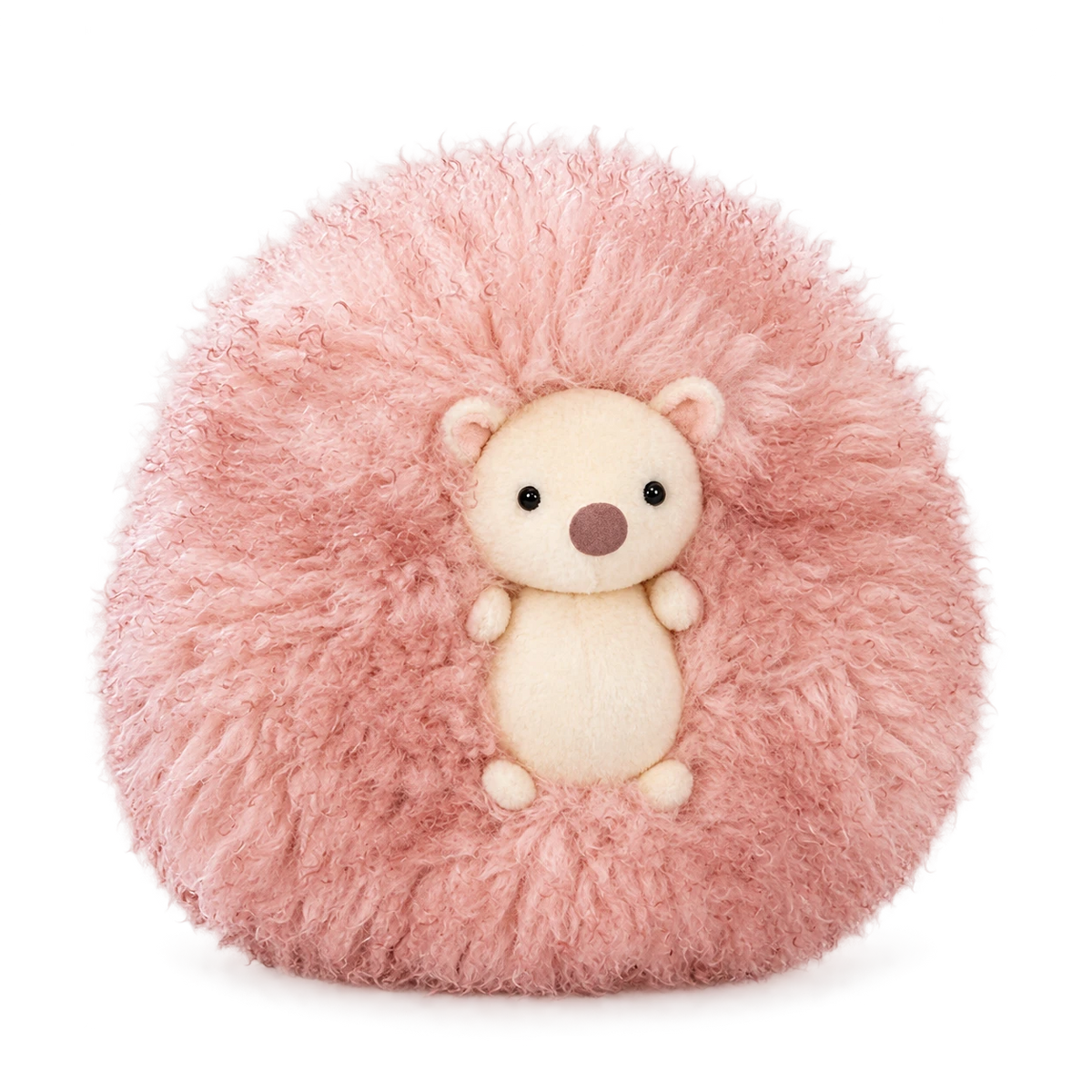 Fluffy Animal Pillow Plush – Panda or Hedgehog Design - Hedgehog (Pink)