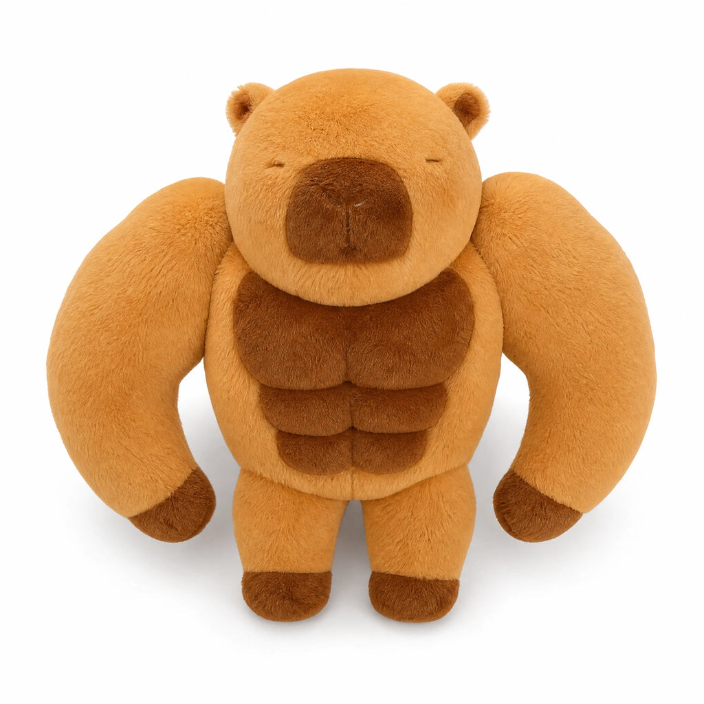Fluffy Capybara Plush with Muscular Design - Fond blanc