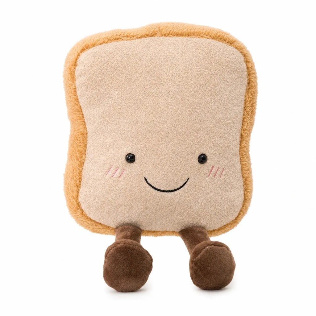 Food Plushies Set with Baguette, Toast, Pretzel, Croissant - Toast