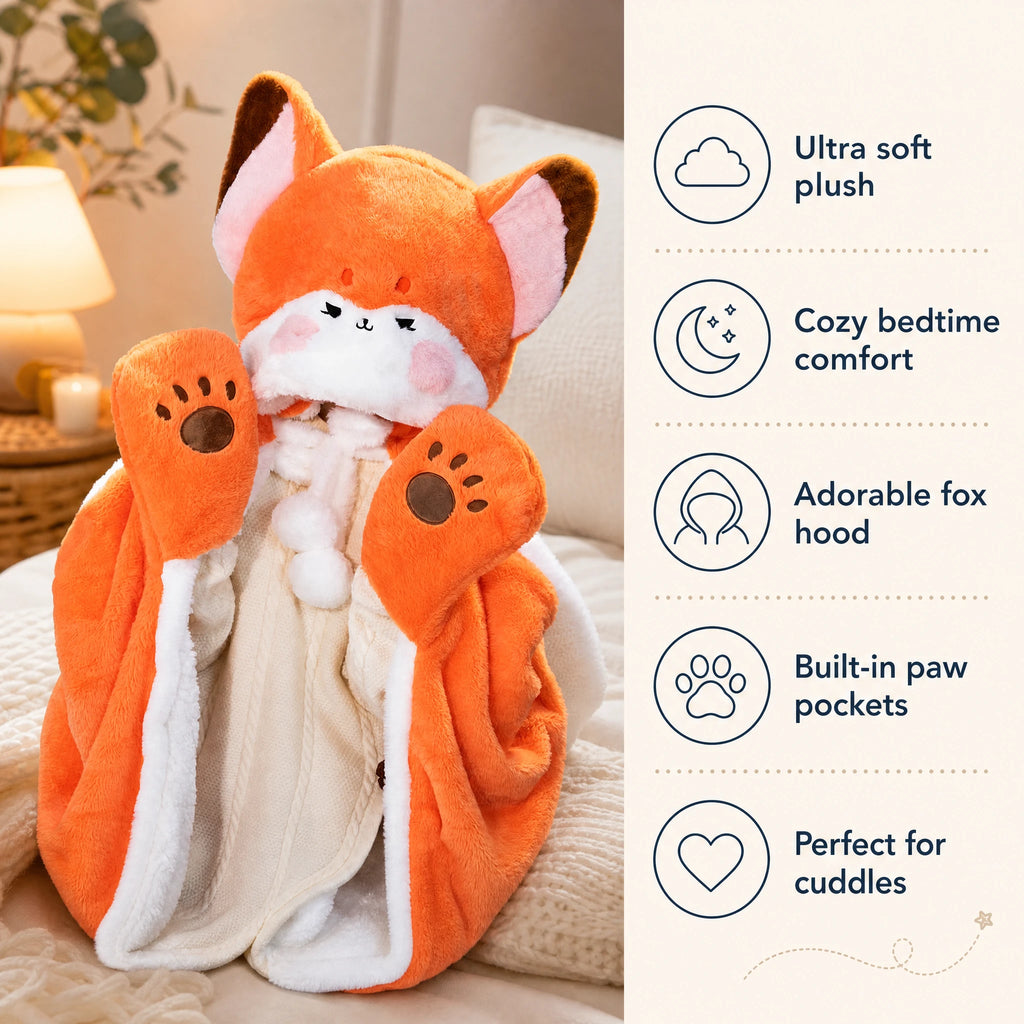 Fox Plush Hooded Blanket with Attached Paw Mittens - Bénéfices produit
