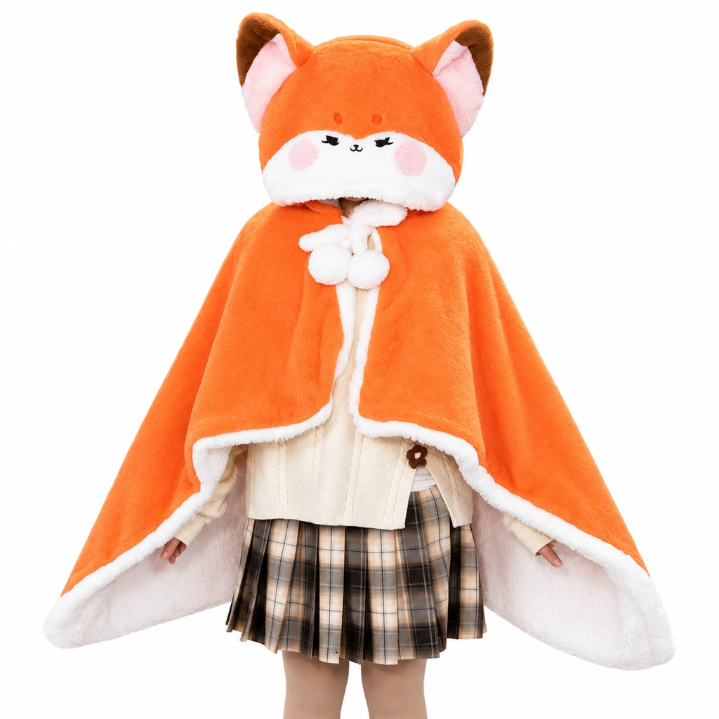 Fox Plush Hooded Blanket with Attached Paw Mittens - No Gloves/Mittens (80x100cm / 31.5x39.5in)