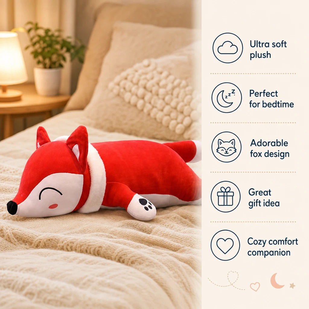 Fox Plush Pillow in Soft Red with Cuddly Sleeping Design - Bénéfices produit