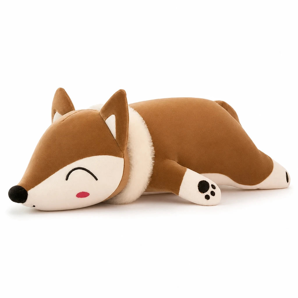 Fox Plush Pillow with Sleeping Face Design - 23.5in / 60cm / Brown … (4 tailles)