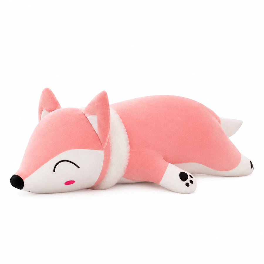 Fox Plush Pillow with Sleeping Face Design - 35.5in / 90cm / Pink … (4 tailles)