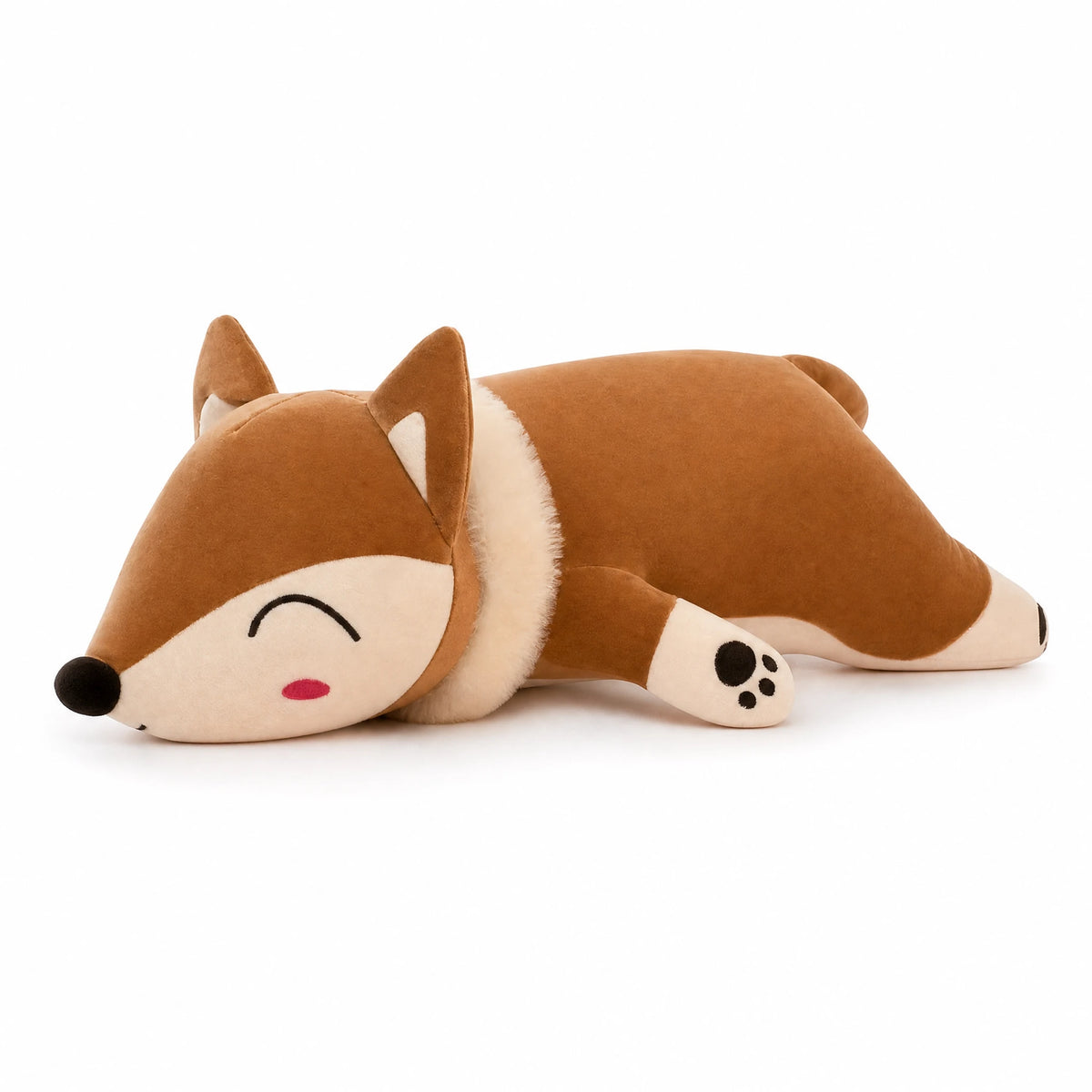 Fox Plush Pillow with Sleeping Face Design - Fond blanc