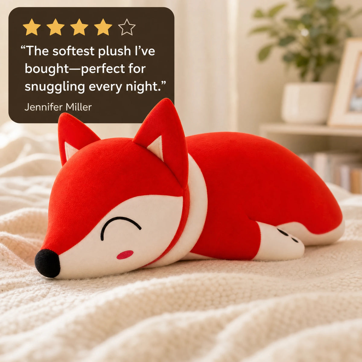 Fox Plush Toy in Vibrant Red Kawaii Design - Image témoignage