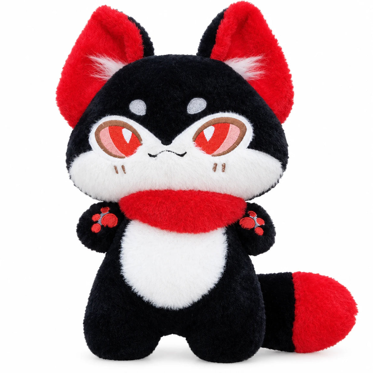 Fox Plush Toy with Long Fluffy Tail and Paw Details - Black