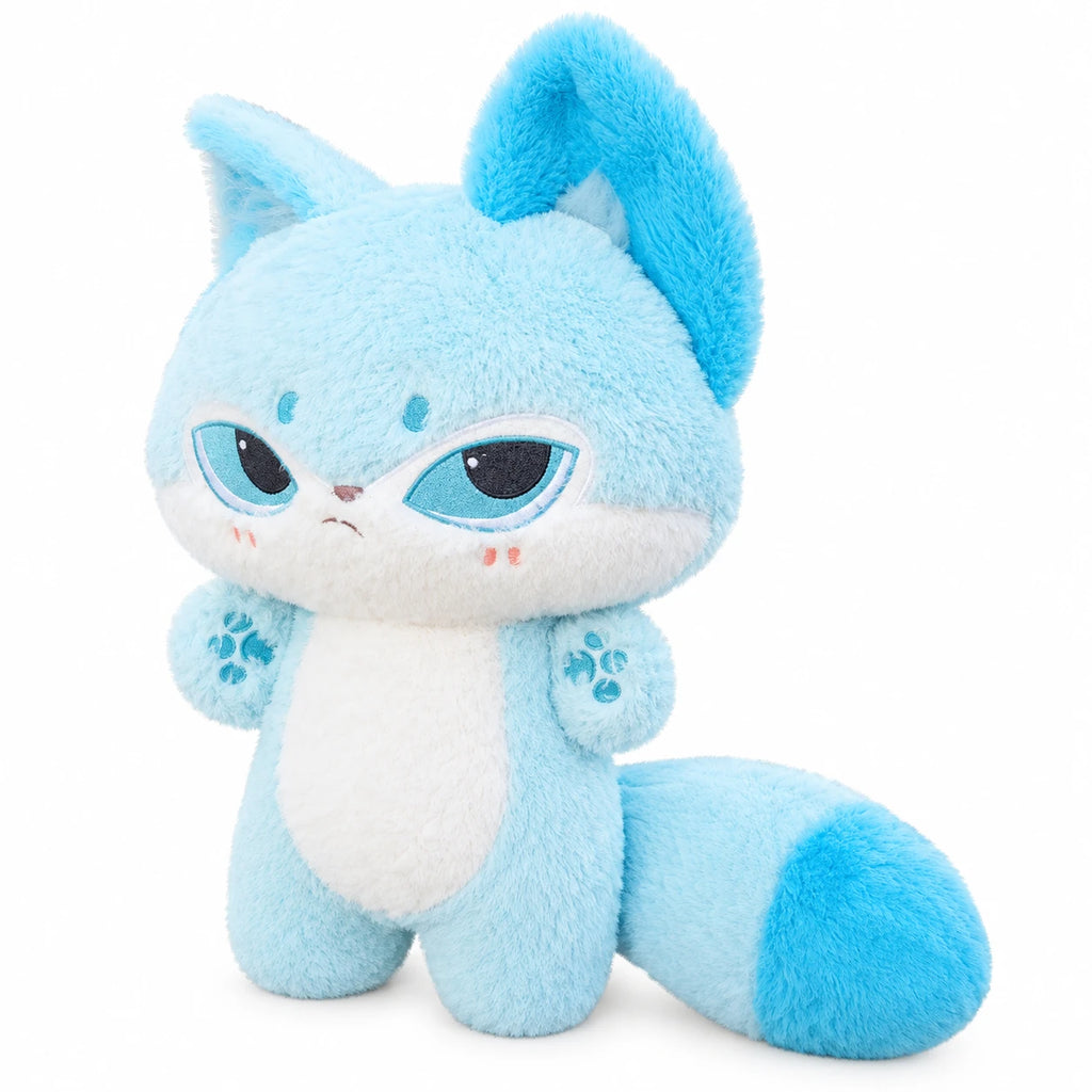 Fox Plush Toy with Long Fluffy Tail and Paw Details - Blue