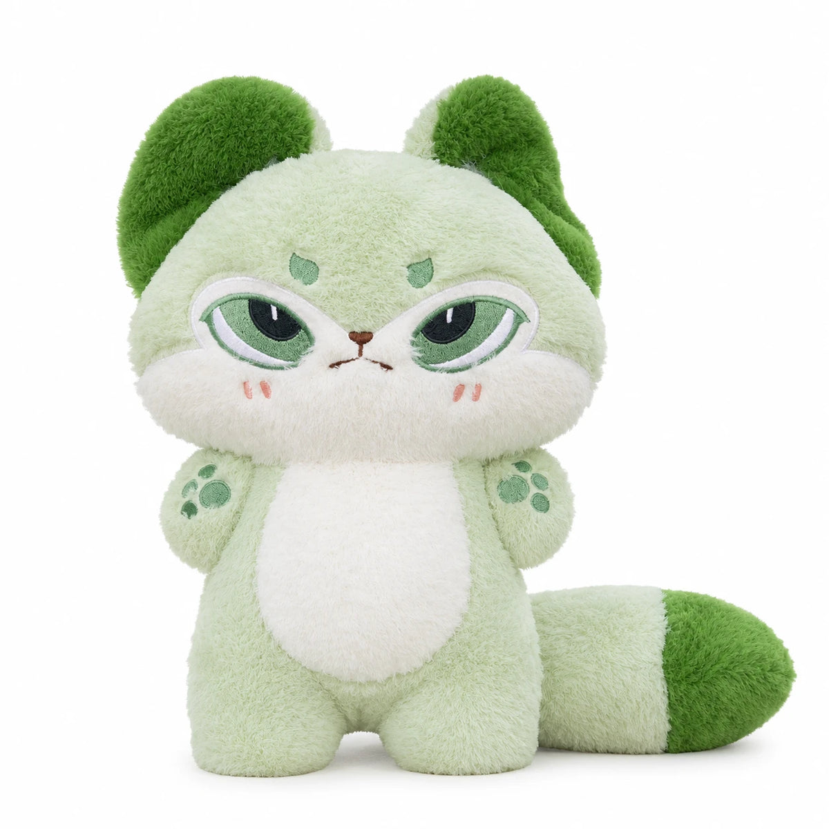 Fox Plush Toy with Long Fluffy Tail and Paw Details - Green
