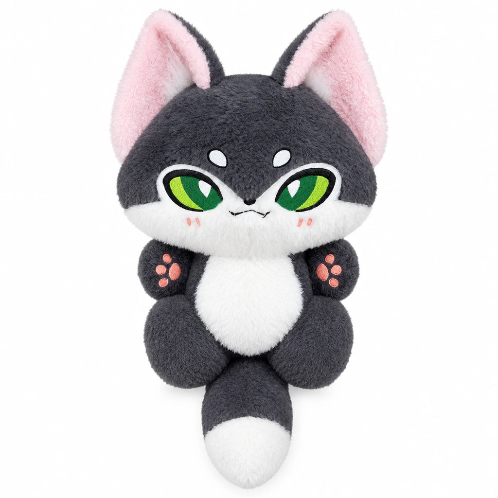 Fox Plush Toy with Long Fluffy Tail and Paw Details - Grey