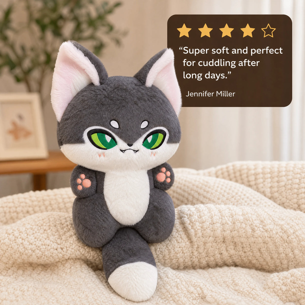 Fox Plush Toy with Long Fluffy Tail and Paw Details - Image témoignage