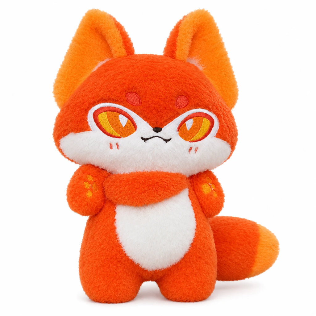 Fox Plush Toy with Long Fluffy Tail and Paw Details - Orange