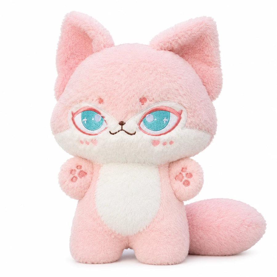 Fox Plush Toy with Long Fluffy Tail and Paw Details - Pink