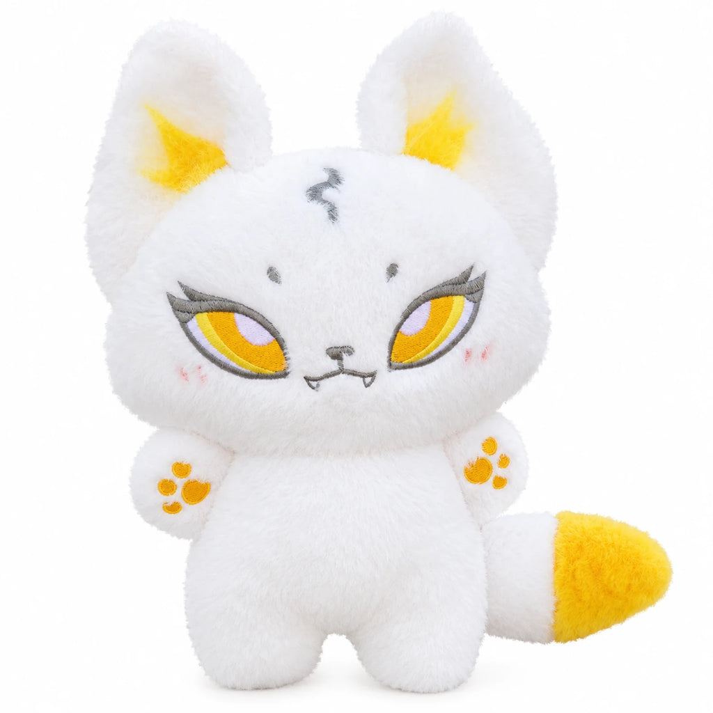 Fox Plush Toy with Long Fluffy Tail and Paw Details - White