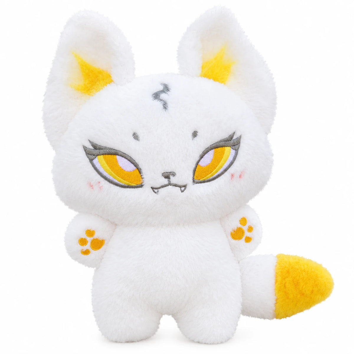 Fox Plush Toy with Long Fluffy Tail and Paw Details - White