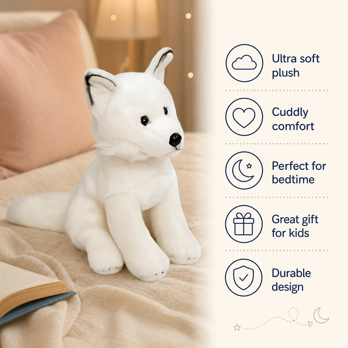 Fox Plush Toy with Soft White Fur and Sitting Pose - Bénéfices produit