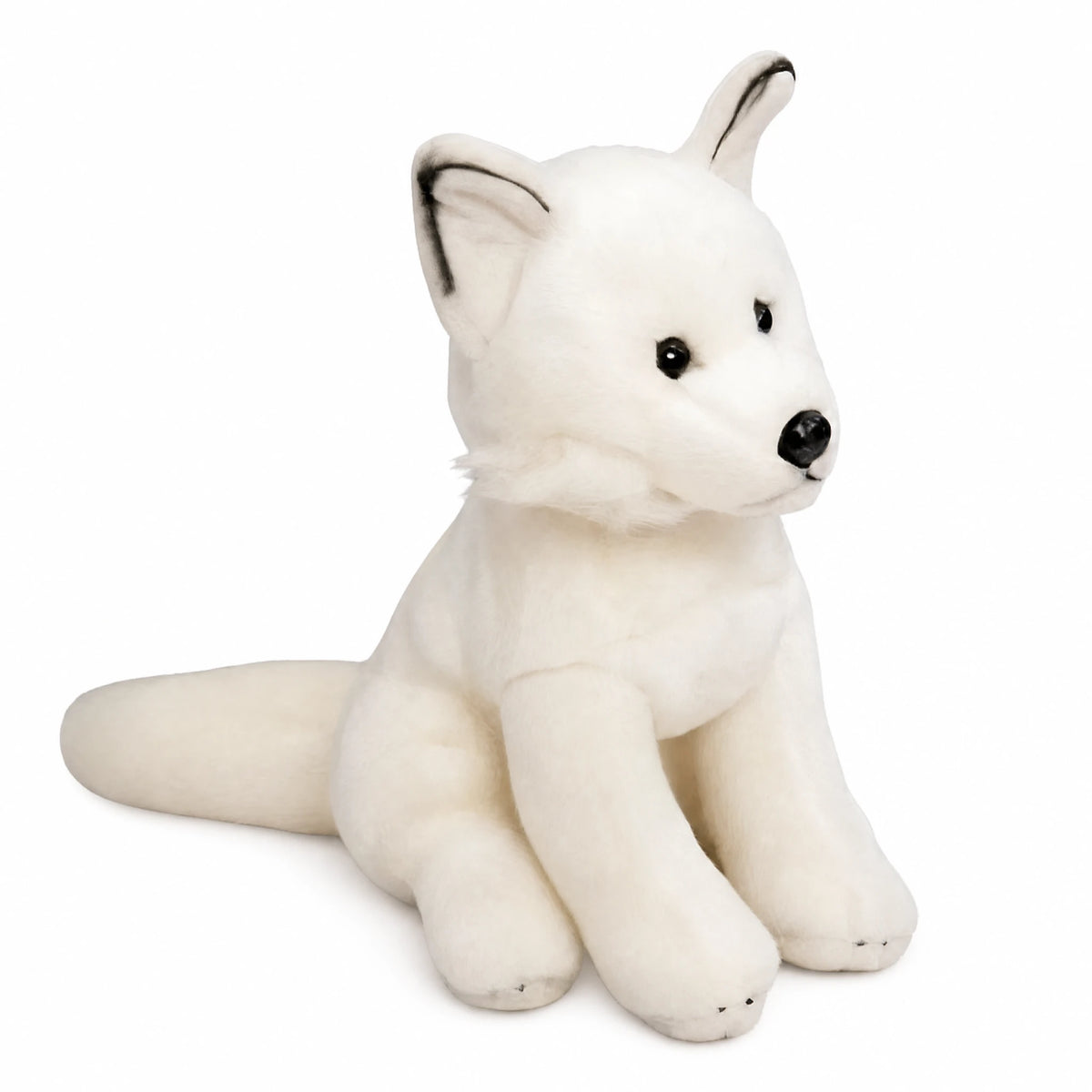Fox Plush Toy with Soft White Fur and Sitting Pose - Fond blanc