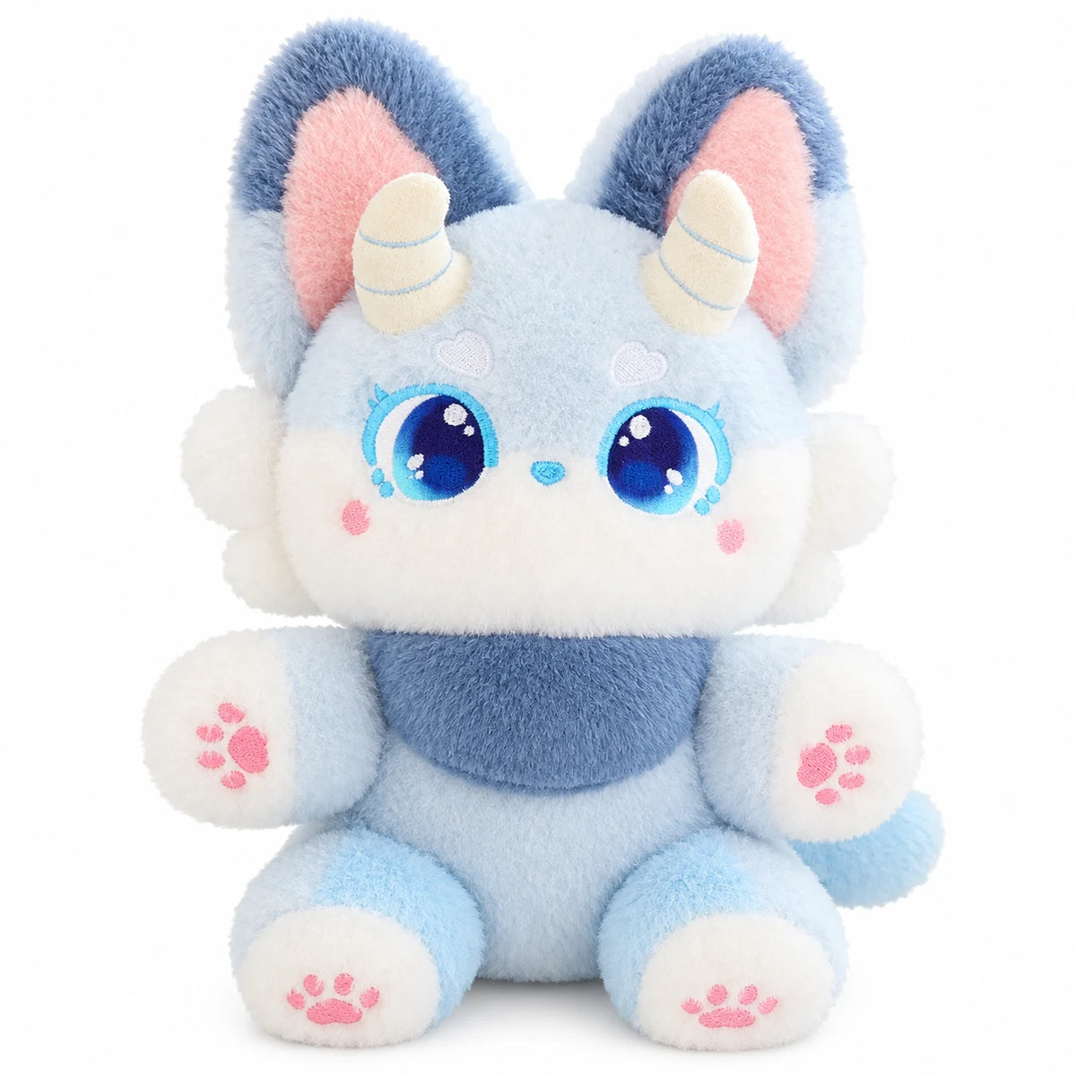 Fox Plush with Horns and Pastel Fur in Three Colors - Blue / 14in / 35cm · Blue / 19.5in / 50cm