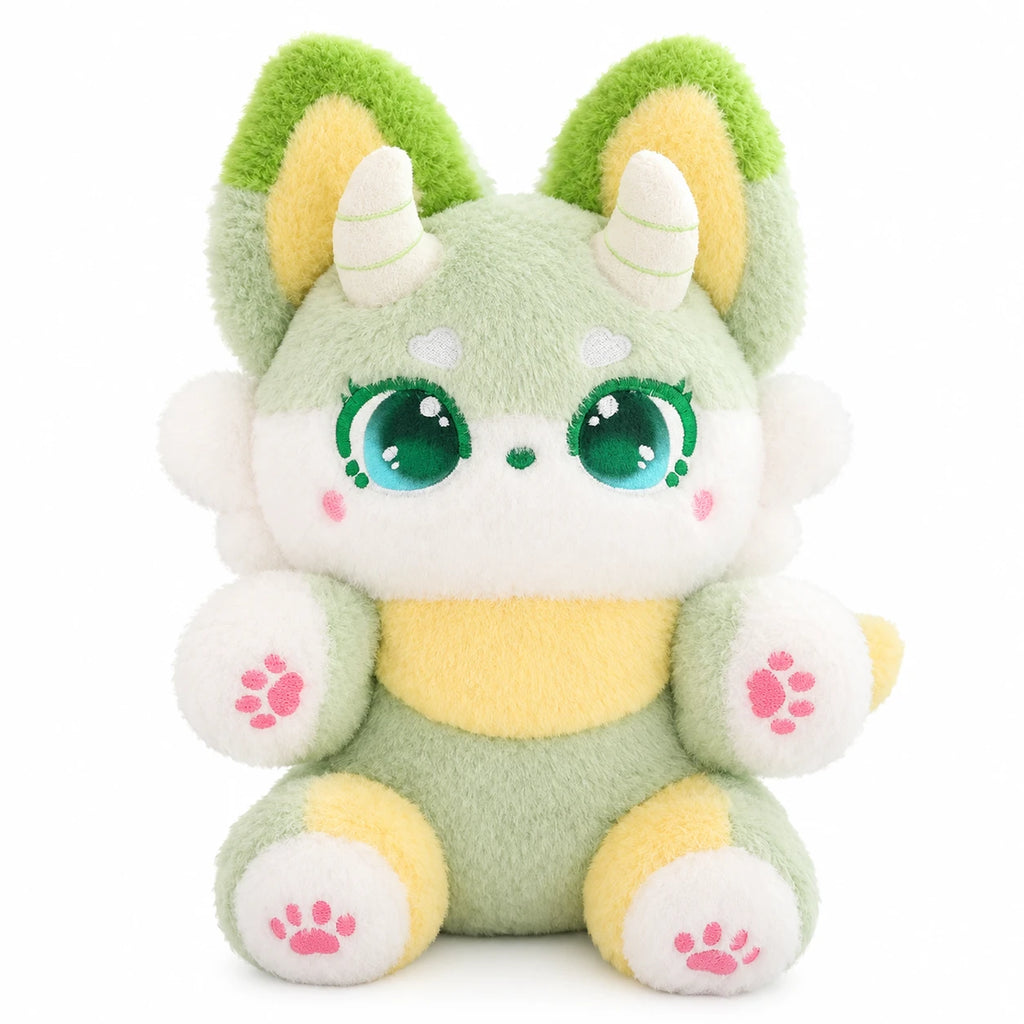 Fox Plush with Horns and Pastel Fur in Three Colors - Green / 14in / 35cm · Green / 19.5in / 50cm