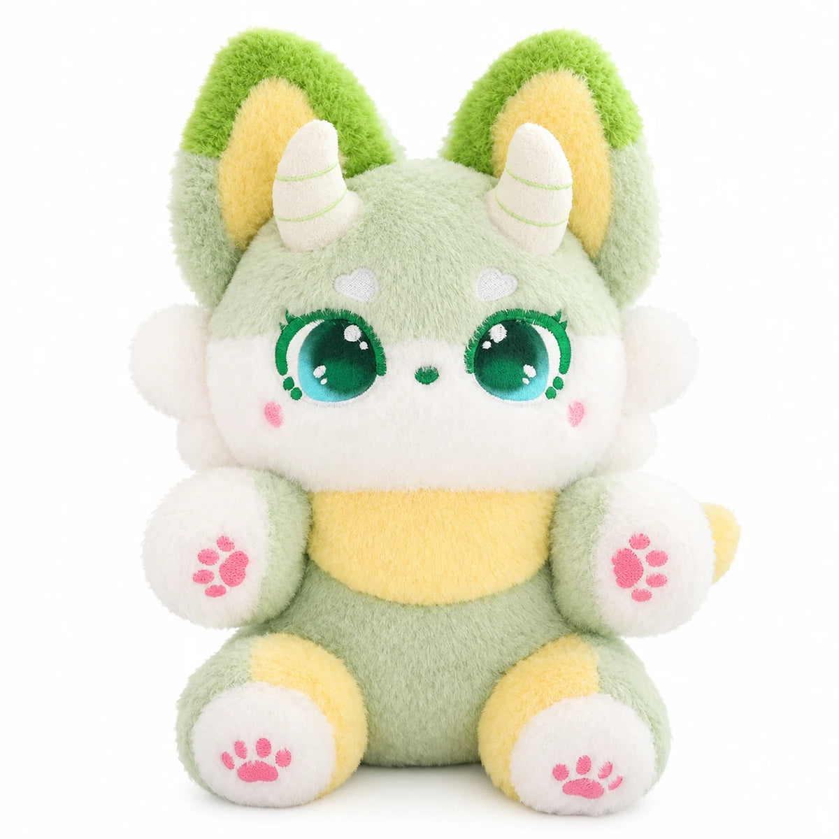 Fox Plush with Horns and Pastel Fur in Three Colors - Green / 14in / 35cm · Green / 19.5in / 50cm