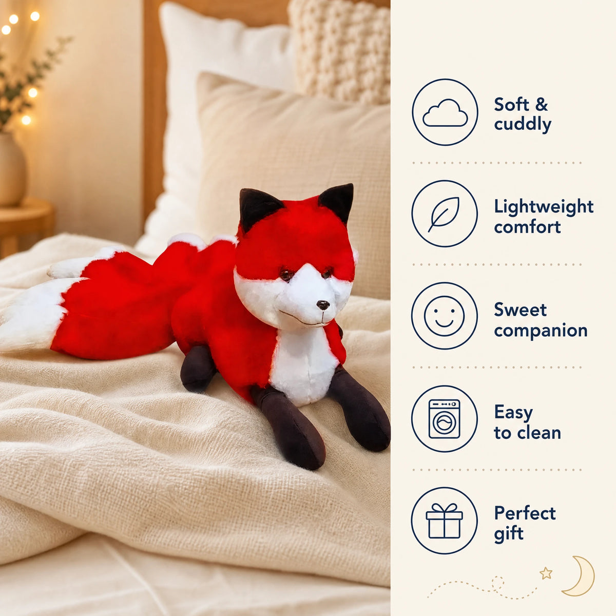 Fox Plush with Sitting Pose and Fluffy Tail Design - Bénéfices produit