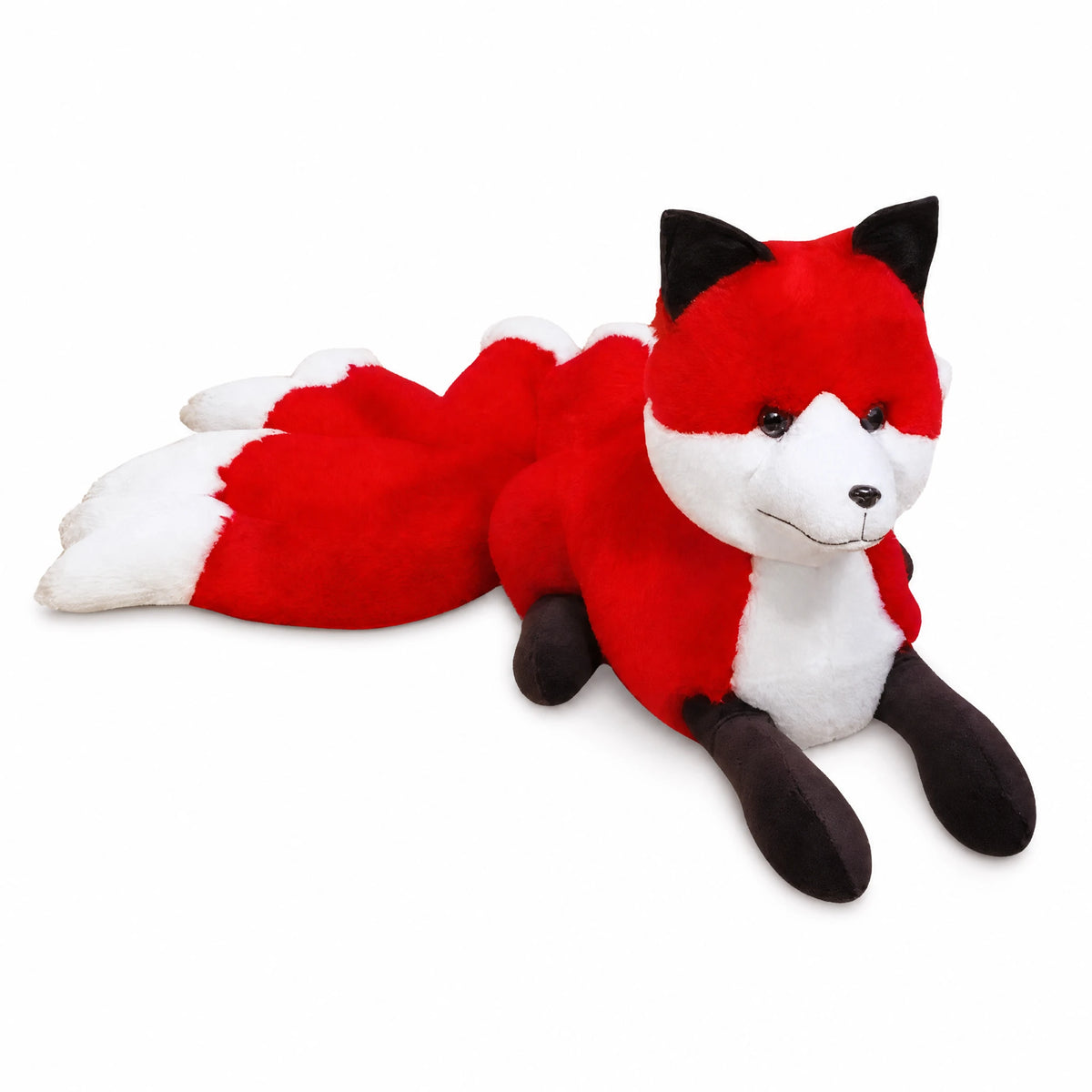 Fox Plush with Sitting Pose and Fluffy Tail Design - Fond blanc