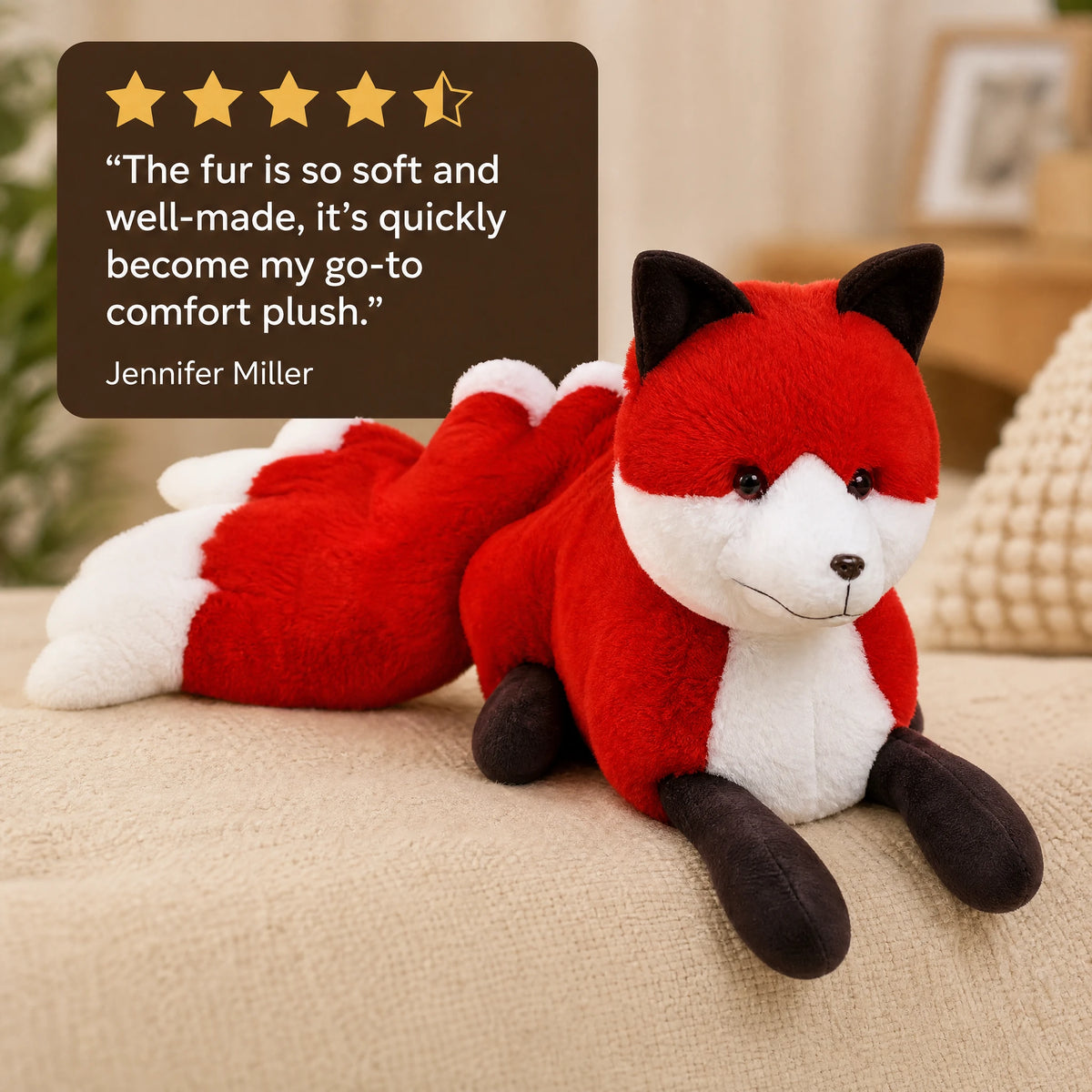Fox Plush with Sitting Pose and Fluffy Tail Design - Image témoignage