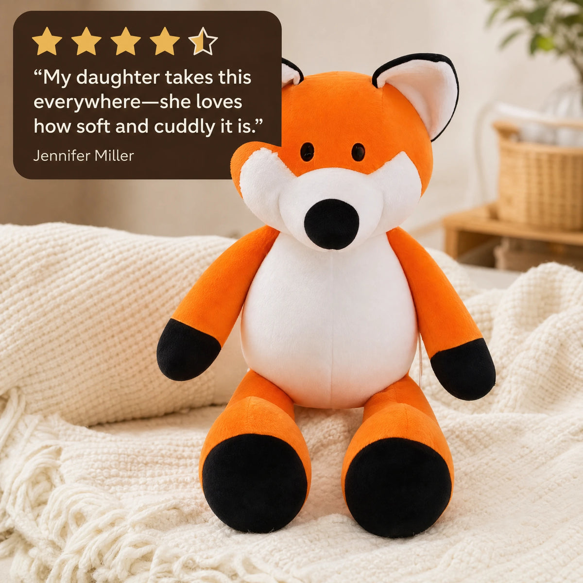 Fox Plush with Vibrant Orange and White Design - Image témoignage