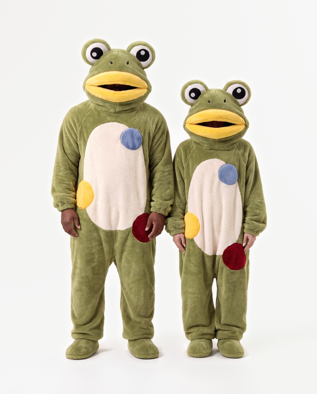 Frog Onesie, two people in matching costumes standing
