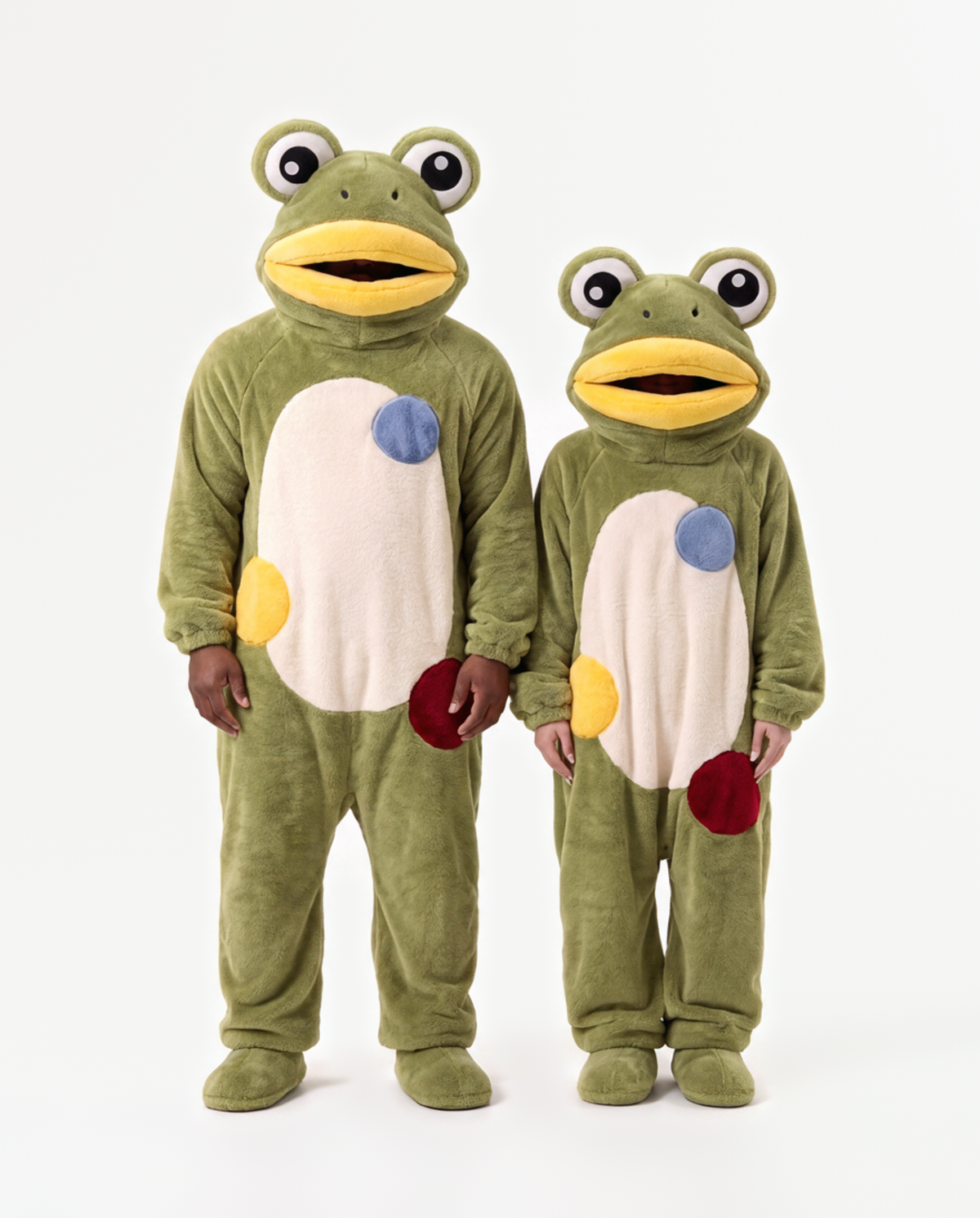 Frog Onesie, two people in matching costumes standing