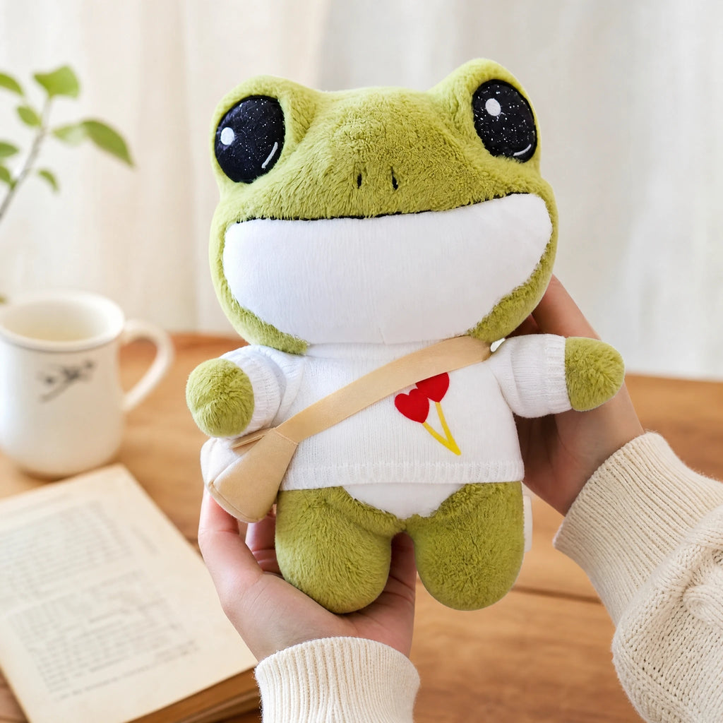 Frog Plush Toy in White T-shirt and Satchel - Utilisation du produit