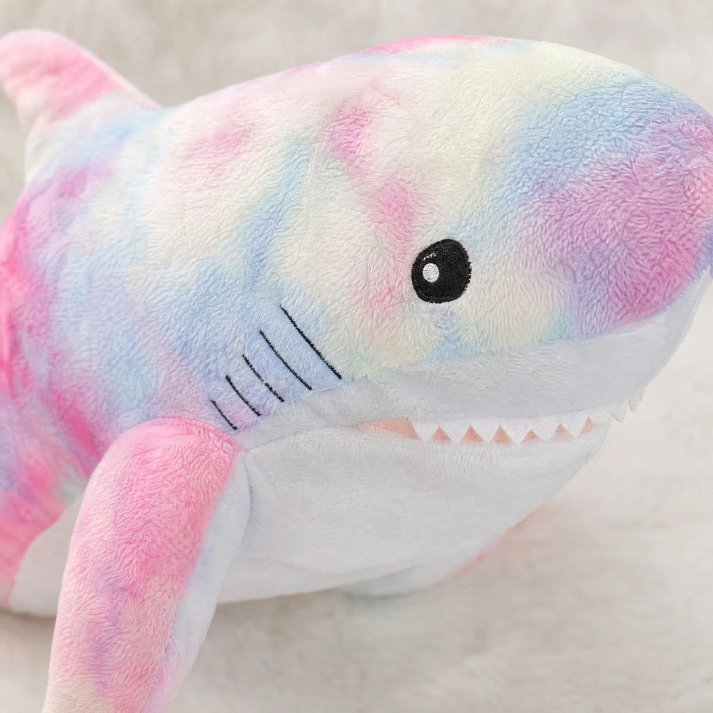 Galaxy Shark Plush in Rainbow Tie-Dye Design - Détail matière