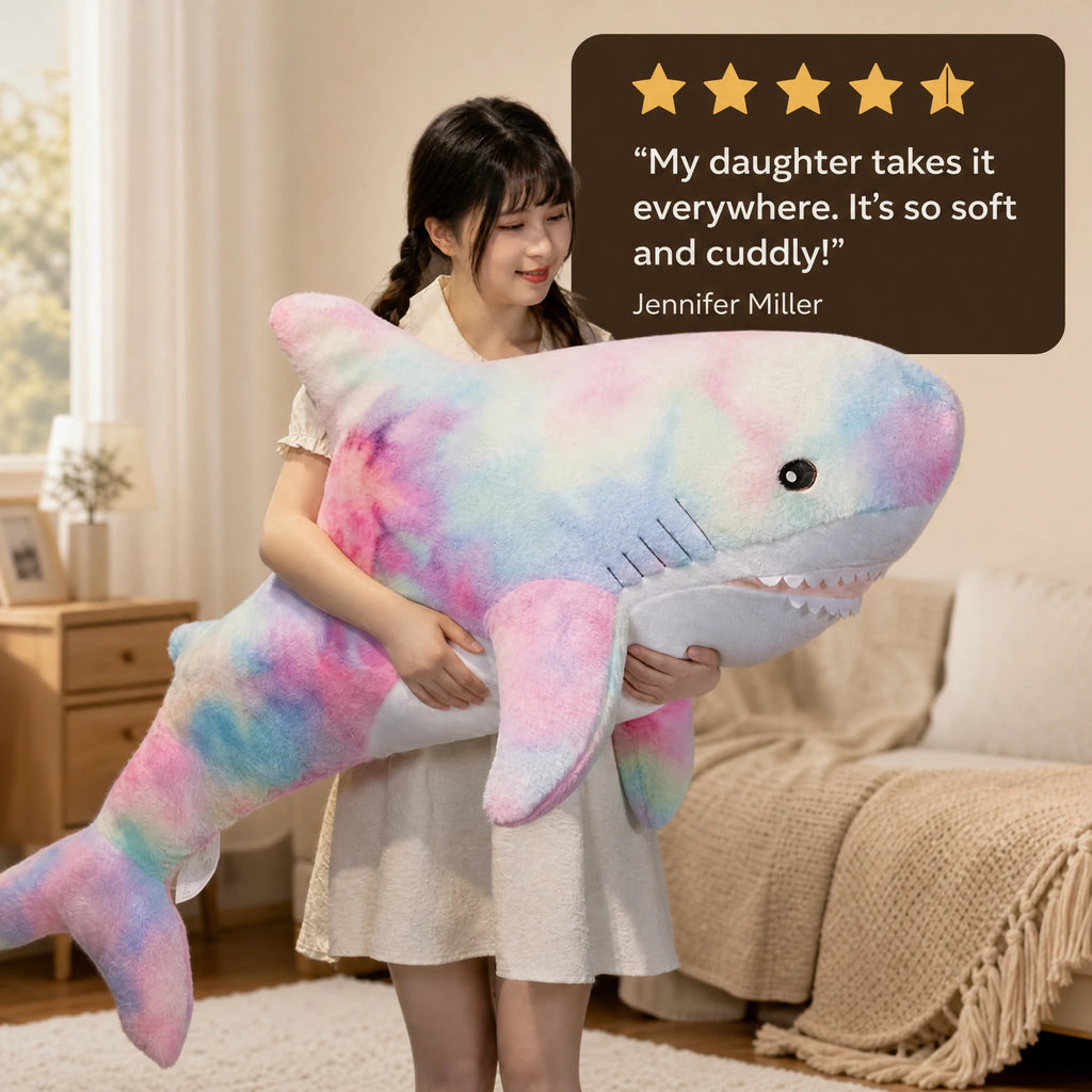 Galaxy Shark Plush in Rainbow Tie-Dye Design - Image témoignage