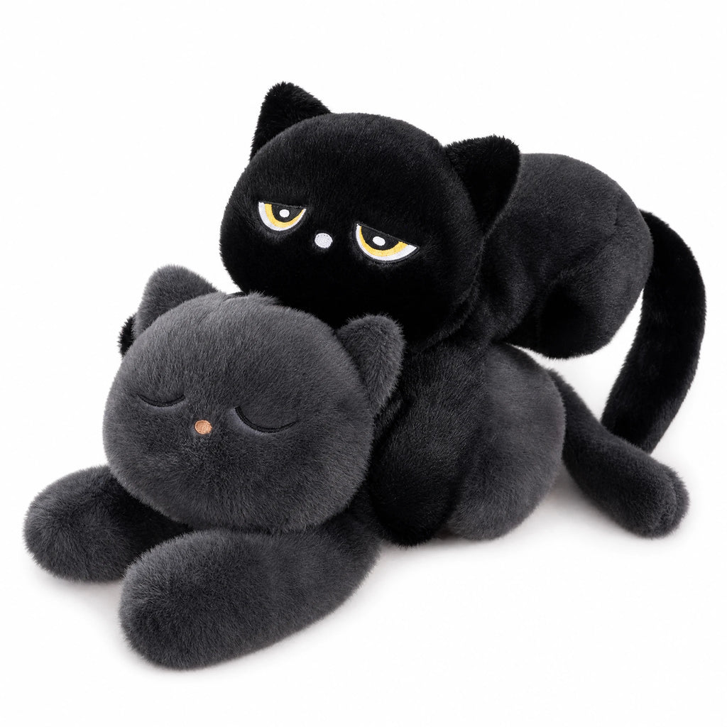 Giant Black Cat Plush with Yellow Eyes - Fond blanc