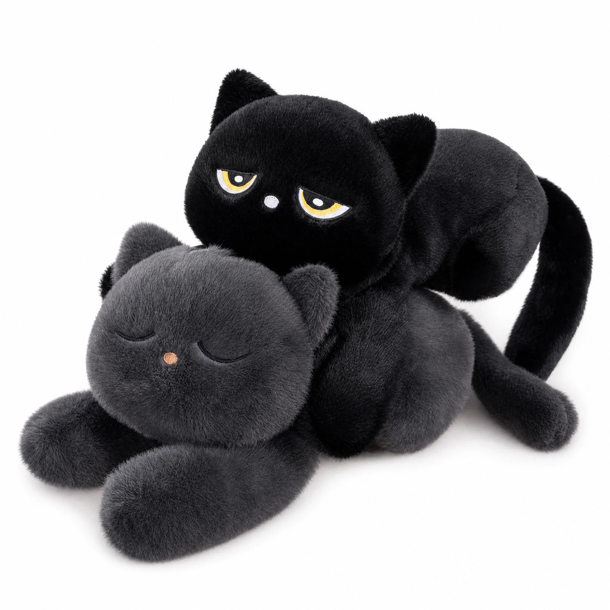 Giant Black Cat Plush with Yellow Eyes - Fond blanc