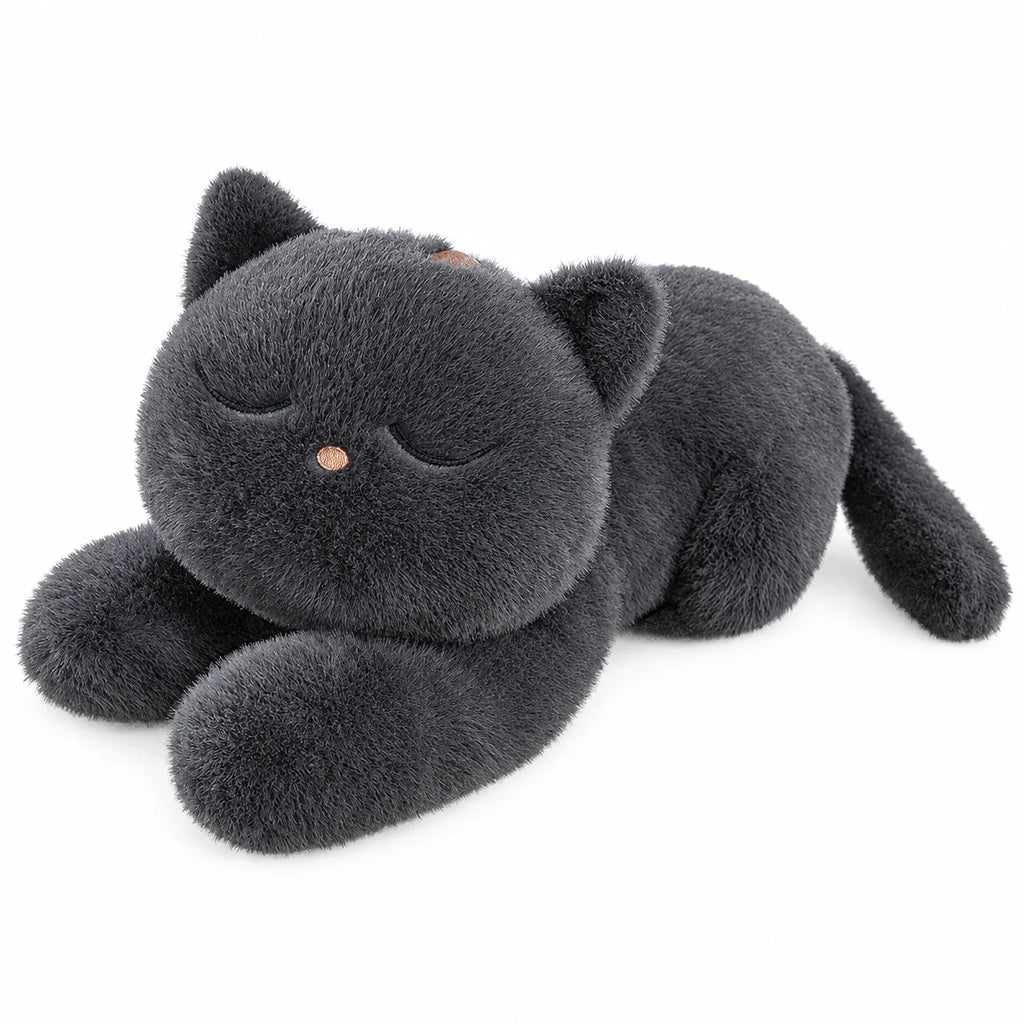 Giant Black Cat Plush with Yellow Eyes - Grey Sleeping / 23in / 60cm … (3 tailles)