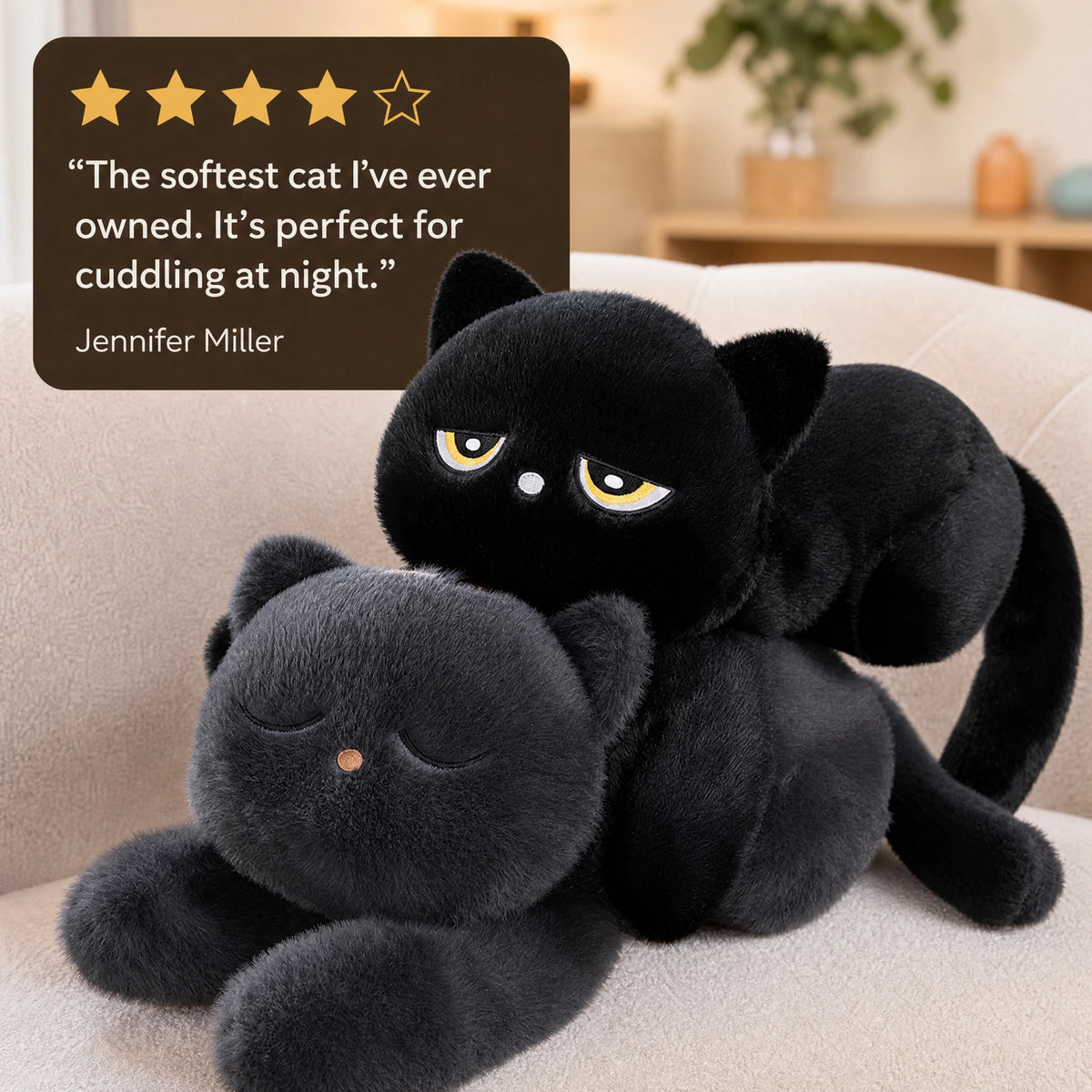 Giant Black Cat Plush with Yellow Eyes - Image témoignage