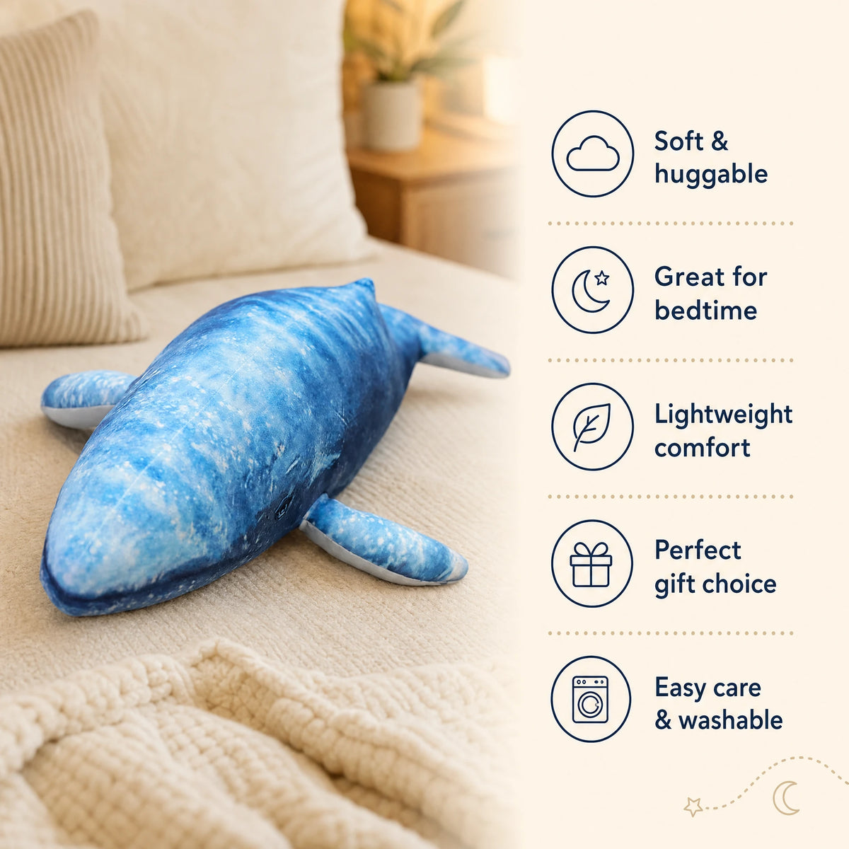 Giant Blue Whale Plush with Realistic Ocean Pattern - Bénéfices produit