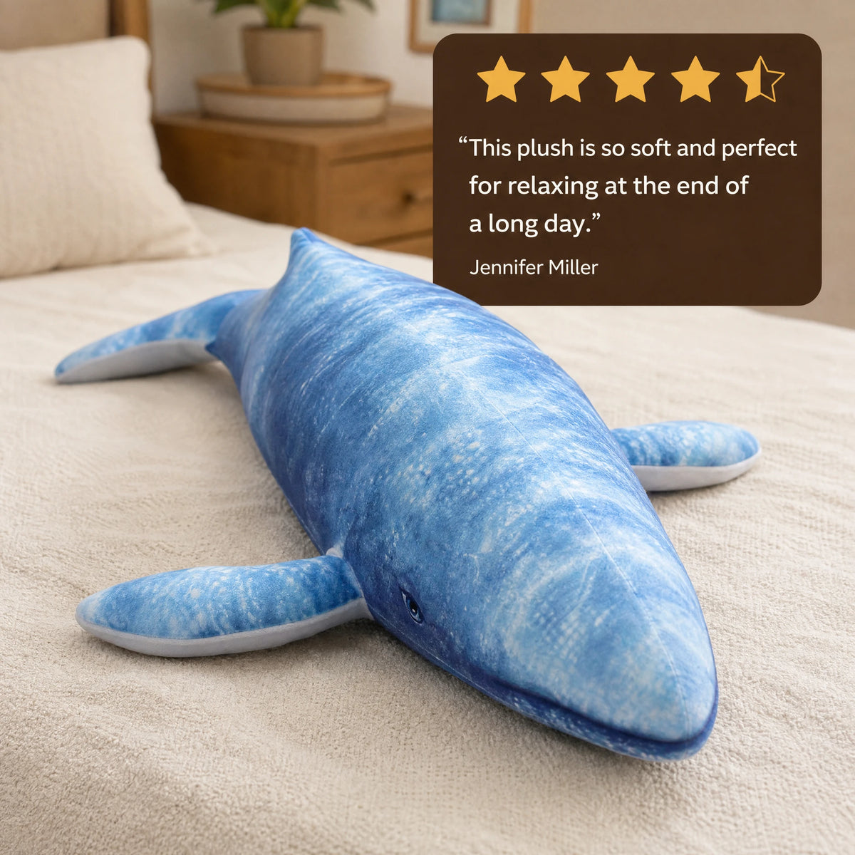 Giant Blue Whale Plush with Realistic Ocean Pattern - Image témoignage