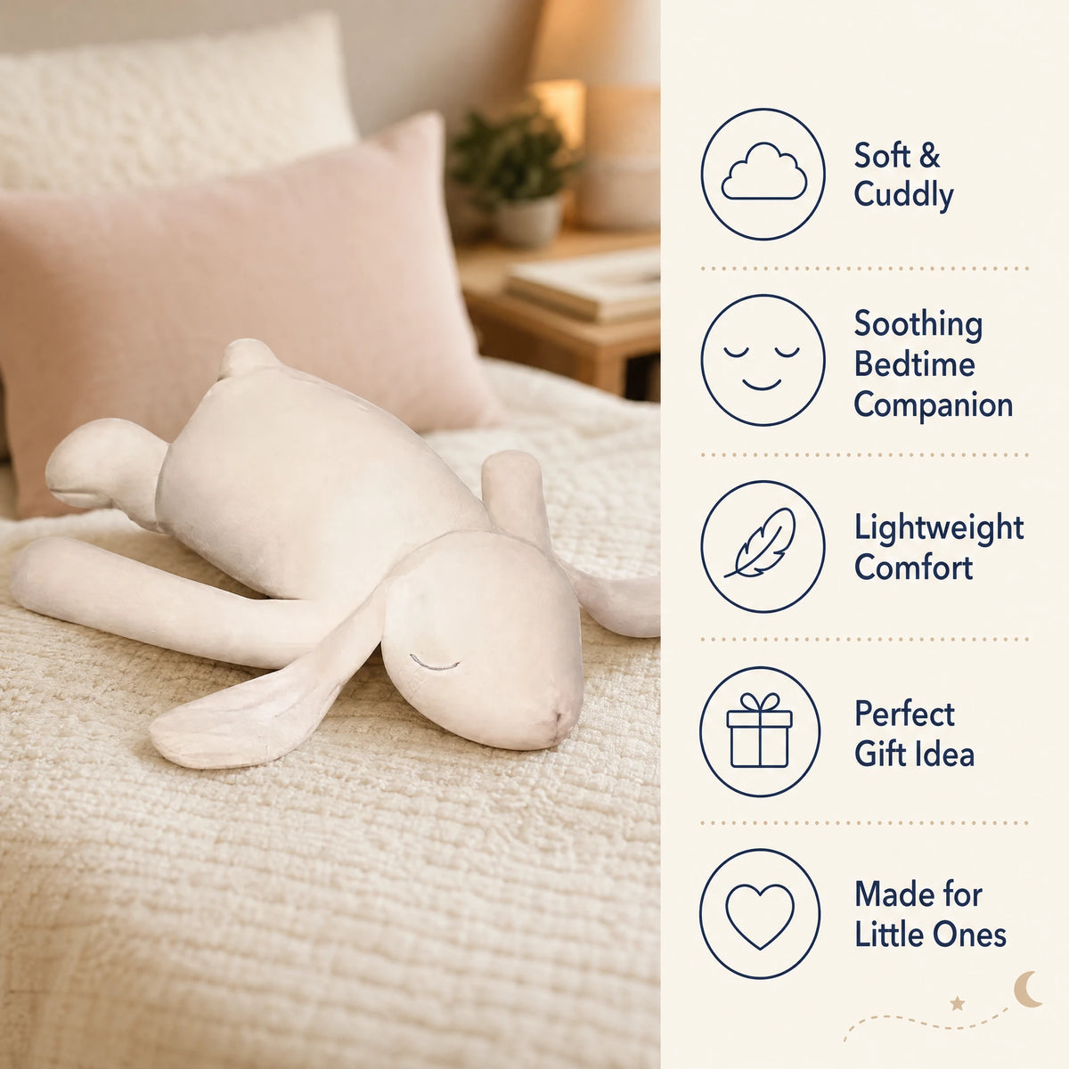 Giant Bunny Plush in Soft White Cotton, 35-Inch Cuddle Toy - Bénéfices produit