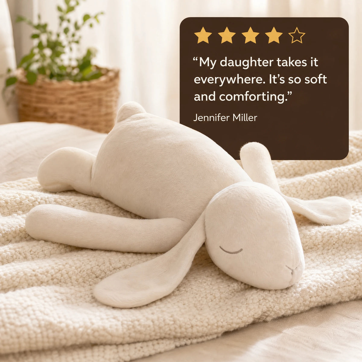 Giant Bunny Plush in Soft White Cotton, 35-Inch Cuddle Toy - Image témoignage