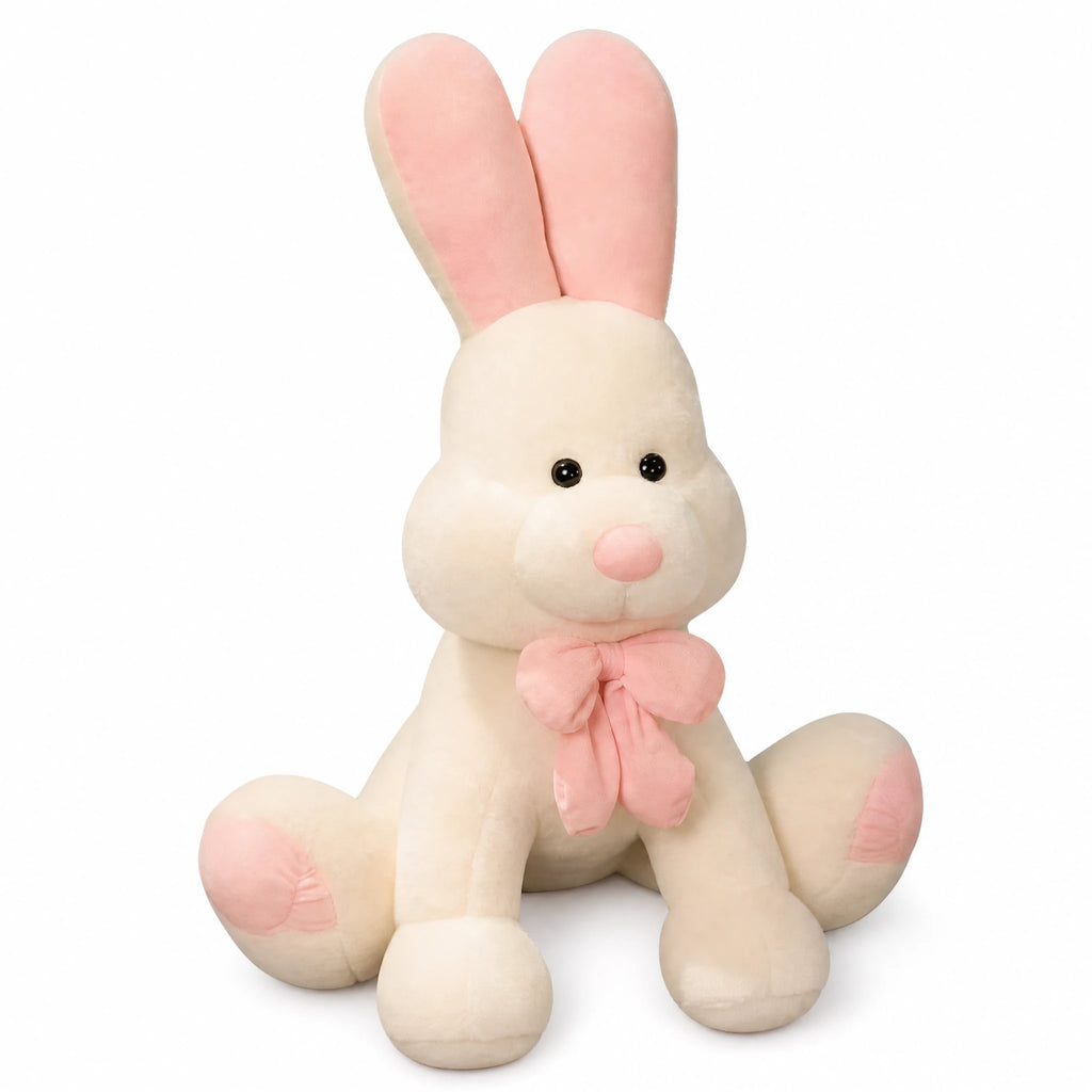 Giant Bunny Plush with Pink Bow and Ears - Fond blanc