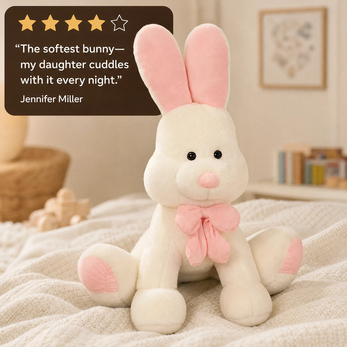 Giant Bunny Plush with Pink Bow and Ears - Image témoignage